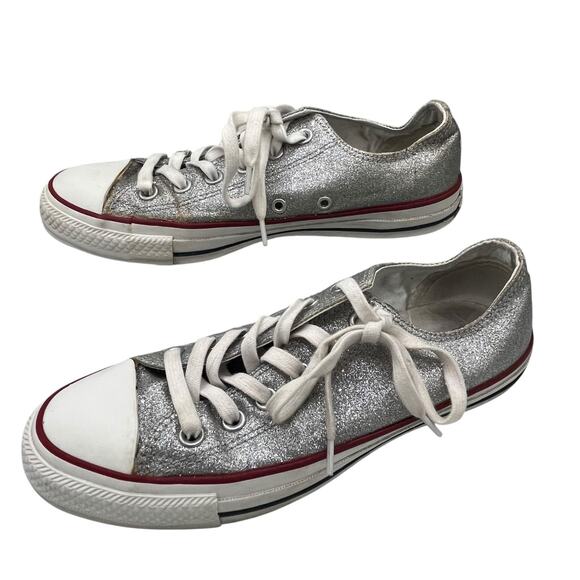Converse All Stars Silver Glitter Low Top Sneakers Shoes Mens 6 Womens 8 Skater - Picture 3 of 6